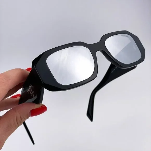 NEW Prada PR17WS 1AB2B0 Black Gray Mirrored Silver Square Unisex Sunglasses Prada PR 17WS S (49 - 20) with Grey lenses and Black frame  main image 3